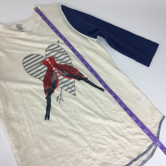 J Crew Linen Baseball T Shirt Lovebirds size M - Picture 6 of 8